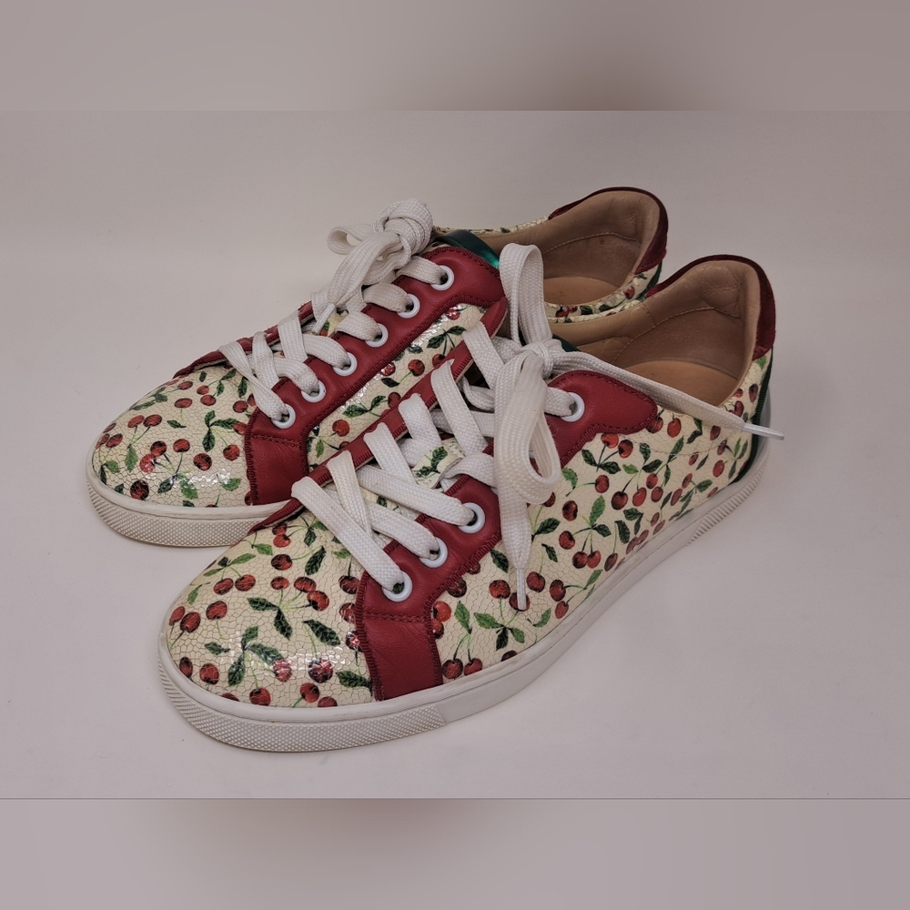 Christian Louboutin Seava Cherry Print Low Top Sneakers Shoes 38 EU / 8 US